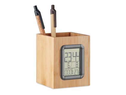 Stalak za pisaći pribor od bambusa s budilicom