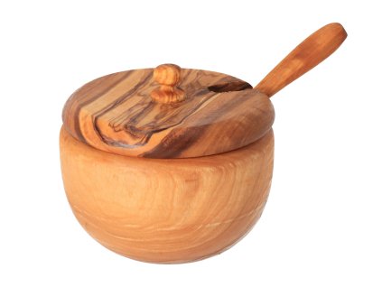Posuda za šećer sa žlicom od maslinovog drveta