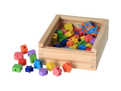 Drvene perle za nizanje u kutiji