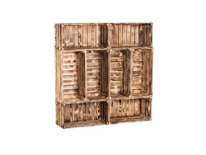 Drveni paljeni sanduci biblioteka 120 x 120 x 24 cm