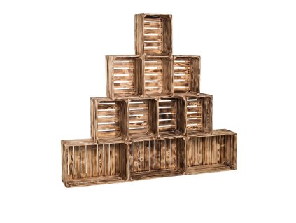 Drveni paljeni sanduci biblioteka 180 x 160 x 24 cm