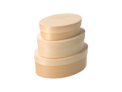 Drvene ovalne kutije od furnira 3 kom.