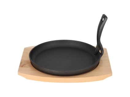 Tava od lijevanog željeza na drvenoj dasci GRADA - 22 cm