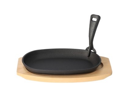 Tava od lijevanog željeza na drvenoj dasci GRADA - 23 x 14 cm