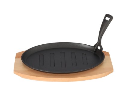 Tava od lijevanog željeza na drvenoj dasci GRADA - 27 x 17,5 cm