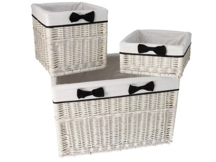 Pletene ladice bijele s tkaninom - trodijelni set