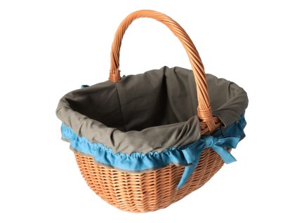 Pletena košara za nabavku s plavozelenom tkaninom