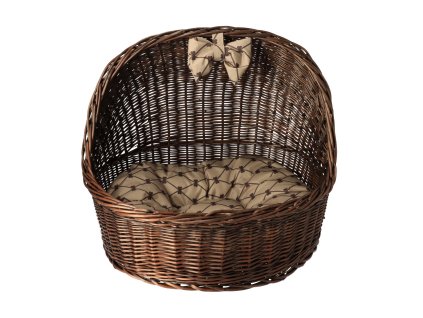 Pleteni krevet za psa s nadstrešnicom - tamni s bež mašnom