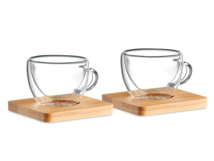 Set od dvije izotermne šalice od 90 ml s tanjurićem od bambusa