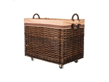 Pletena košara za drva tamna opšivena - na kotačima
