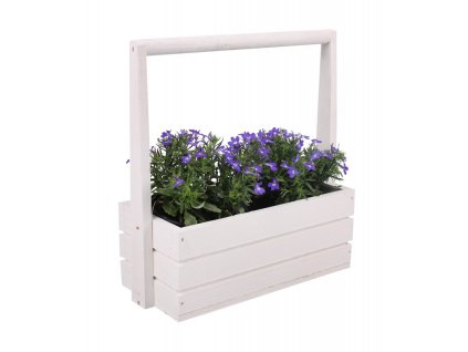 Velika drvena tegla za cvijeće s ručkom - bijela