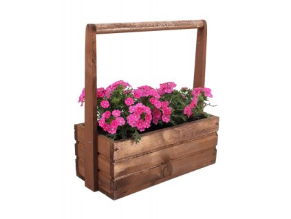 Velika drvena tegla za cvijeće s ručkom - smeđa