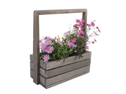 Velika drvena tegla za cvijeće s ručkom - siva