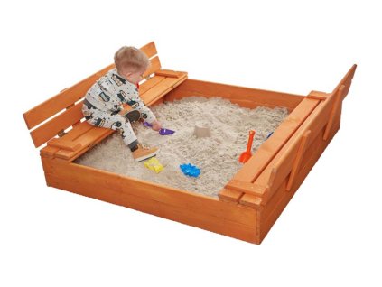 Drveni impregnirani pješčanik s klupicama 120 x 120 cm